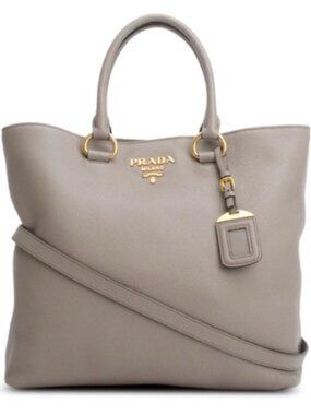 AUTHENTIC Vintage Y2K 2010 Prada Grey Leather Vitello Daino Sacca 2 Manici Bag
